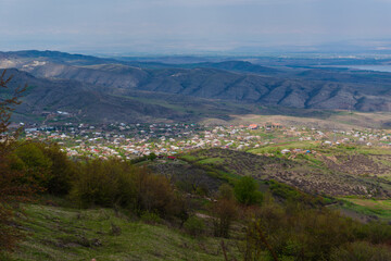 Fototapeta na wymiar Achajur village with its surroundings and Aghstev reservoir, Armenia-azerbaydjan state border