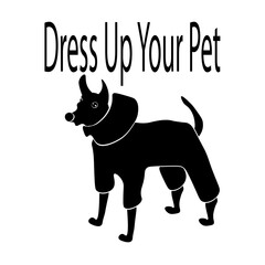 Dress Up Your Pet Day, Silhouettes of dogs in overalls and themed inscription
