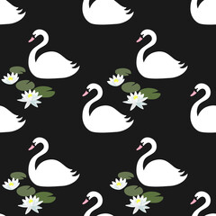 Seamless pattern with swans. Vector background. 