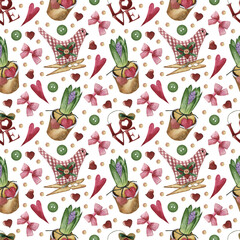 Watercolor seamless pattern on Valentine's day. Cute pattern for gift, postcard, digital paper