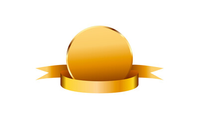 Gold ribbon banner with empty label. Vector illustration  design element.