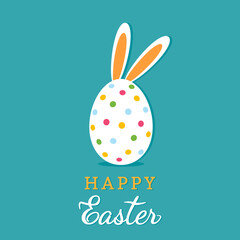 Greeting card with white Easter rabbit. Funny bunny in flat style.