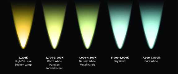 Kelvin colour temperatures of different light sources. Visualised as uplights/wall washers..