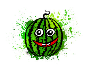 Cheerful watermelon with eyes. Vector illustration