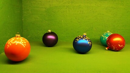 christmas balls on green background - 3