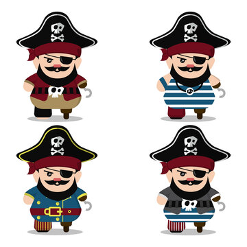 Vector cartoon illustration of cute pirate boy set