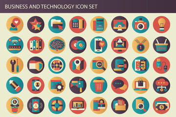 Business, management and technology modern and colorful icon set for websites and mobile applications. Flat vector illustration	
