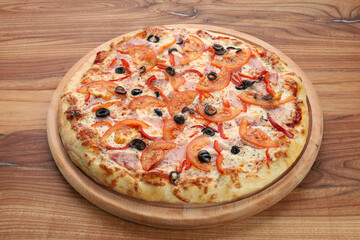 pizza on a board