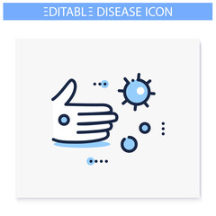 Contact spread line icon. Disease spreading concept. Covid19, virus disease, influenza or flu transmission. Infection carrier, contagious handshake. Isolated vector illustration. Editable stroke 