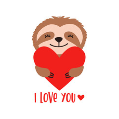 Cute sloth bear with heart and text - I love you.