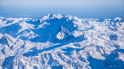 Aerial view over the swiss alps including the famous Matterhorn
