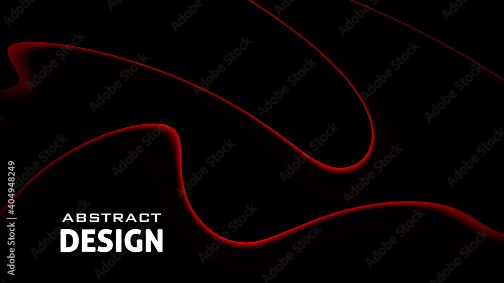 Poster Simple design with red wavy curves on black. Minimal graphics