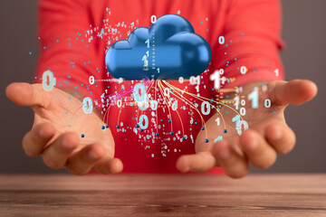 Cloud technology. Polygonal wireframe art looks like constellation