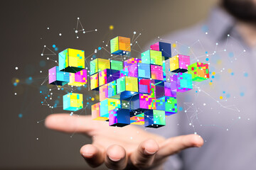 small data Cloud technology. Polygonal wireframe art looks like constellation