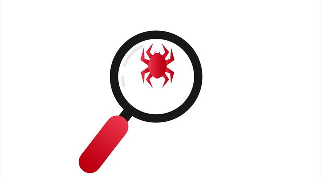 Search virus computer in flat style. Protection symbol. Internet technology. Data protection.