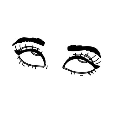 The girl rolls her eyes up. Funny face emotion. Linear doodle style. Vector on isolated white background. For printing on cards, invitations, tattoos, fashion design.