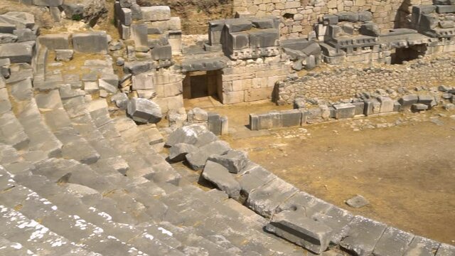 Ruins of ancient theater in Xanthos town, Turkey old roman and lycian rock tombes and civilization