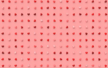Valentines day candy hearts background pattern 3d rendering illustration  Love celebration poster, greeting card, banner template. 
One heart in a thousand, romantic acquaintance concept