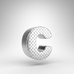 Letter C lowercase on white background. Aluminium 3D letter with checkered plate texture.
