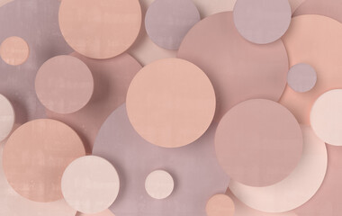 Round disc abstract background. Modern cellular panel with circles, ceramic or concrete decoration elements. 3d wall texture.  Geometric 3d rendering background for interior wallpaper design