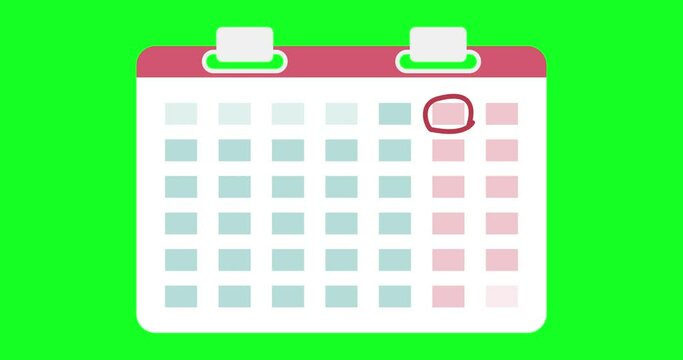 Man hand circle day in calendar date with a red marker. Business Basics Wall Calendar Planner and Organizer.