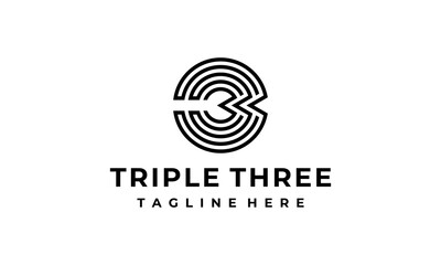 triple number three with line style circle logo design template