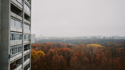 Old Soviet building - high-rise building in the autumn