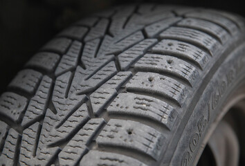 close-up protector on an old car wheel