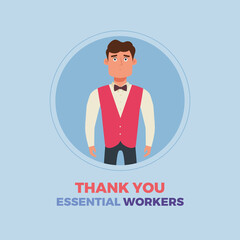 Wairtress man blue thanks essential workers logo - Vector