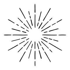 Obraz premium Vector hand drawn illustration of light rays, sunburst. Vintage style element, round frame, isolated on white background.