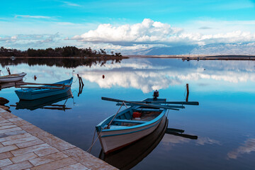 Fototapeta na wymiar Boats moored in Nin lagoon, Dalmatia, Croatia.