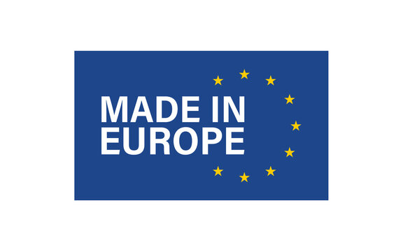 Made in Europe icon on white background. EU flag with star. Vector flat
