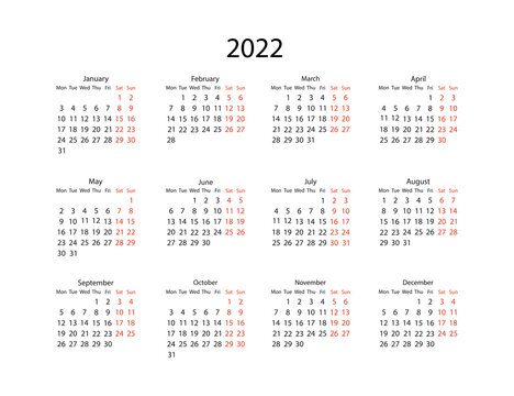 2022 calendar. Business organizer planner design. Vector