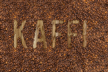 coffee lettering with grains seed beans in different languages icelandic