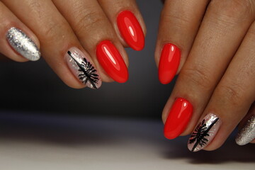 glamorous beautiful manicure on a trendy texture