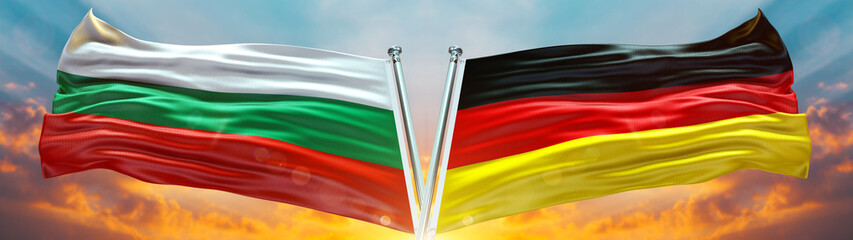 Double Flag Germany and  Bulgaria flag waving flag with texture sky background