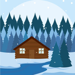 Winter landscape background. Natural scenery - Vector illustration