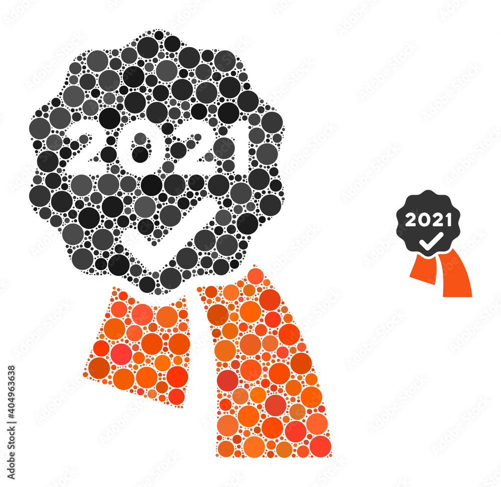 Poster 2021 approve award collage of circle elements in different sizes and color tints. vector circle elem