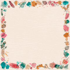 Vector illustration of autumn objects for banner, postcard, poster, flyer, calendar, advertisement design. Pattern for template, background, billboard, print. Doodle drawing
