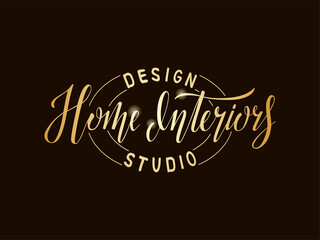 Vector illustration of home interiors design studio lettering for banner, leaflet, poster, logo, advertisement, price list, web design. Handwritten text for template, signage, billboard, print, flyer
