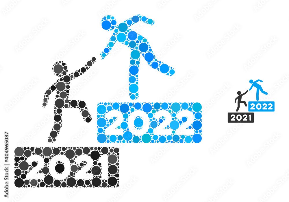 Aufkleber 2022 business steps collage of round dots in various sizes and shades. vector round dots are united 