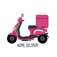 illustration of pink motorcycle for home delivery