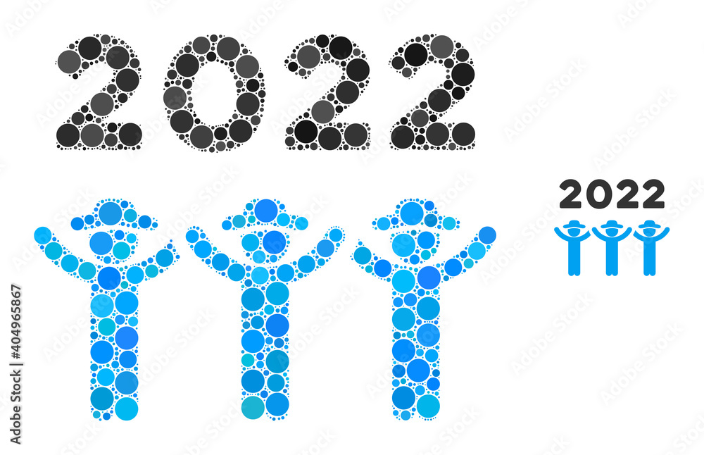 Poster 2022 gentlemen dance collage of round dots in different sizes and color tints. vector dots are combi