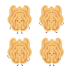 set with cute walnut characters nuts isolated