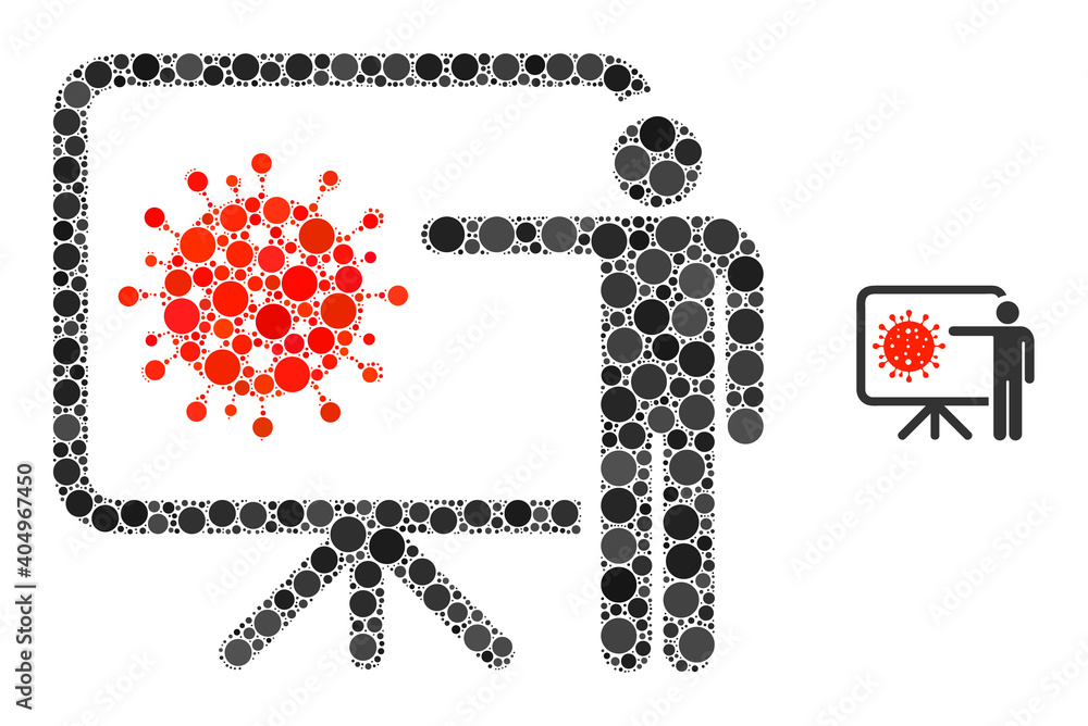 Poster coronavirus lecture collage of filled circles in variable sizes and color tinges. vector filled circ