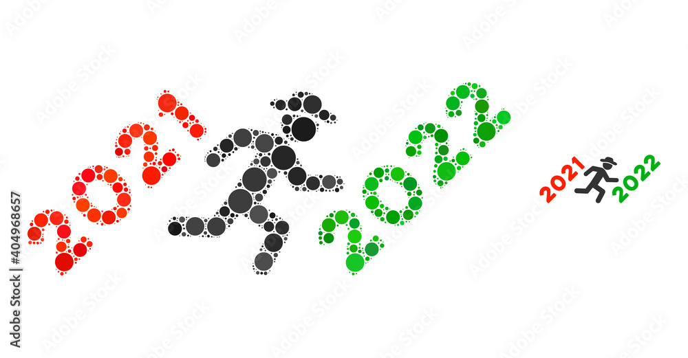Poster gentleman run to 2022 collage of round dots in different sizes and color tinges. vector round dots a