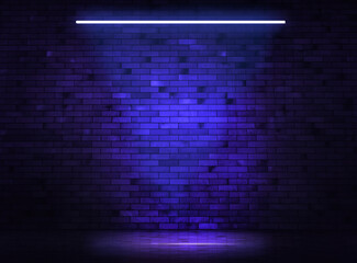 Brick wall background with neon light.