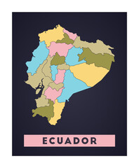Ecuador map. Country poster with regions. Shape of Ecuador with country name. Appealing vector illustration.