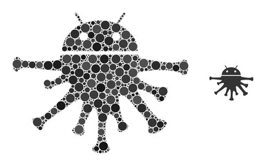 Nanobot collage of circle elements in variable sizes and shades. Vector circle elements are combined into nanobot collage. Nanobot isolated on a white background.