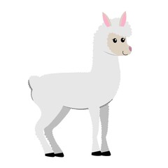 cute cartoon flat llama (alpaca) from side, vector isolated on white, illustration for children